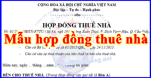 Hợp đồng thuê nhà - Giá thuê, tiền cọc và phương thức thanh toán