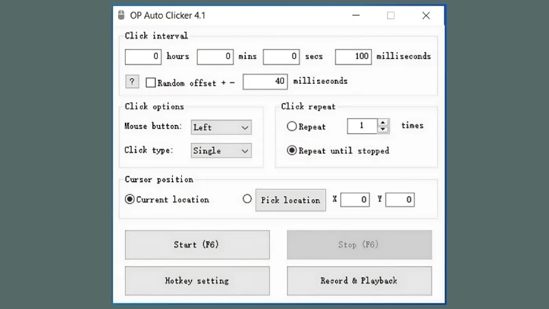 Giao diện phần mềm OP Auto Clicker hỗ trợ nhấp chuột tự động