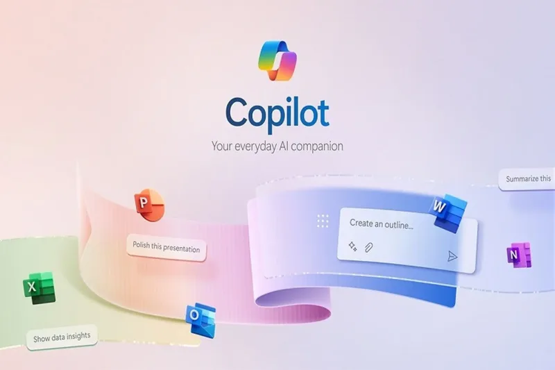 Logo Microsoft Copilot cùng các ứng dụng văn phòng hỗ trợ trí tuệ nhân tạo