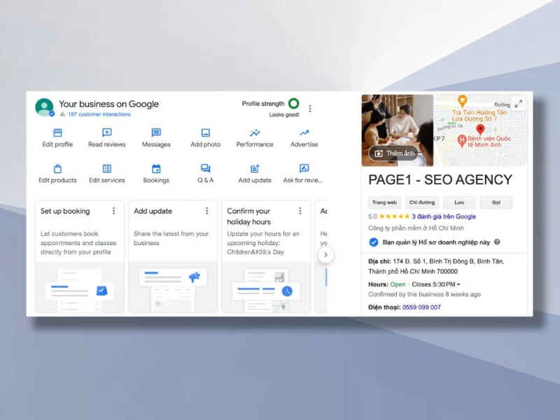 Giao diện quản lý hồ sơ doanh nghiệp trên Google Maps cho doanh nghiệp