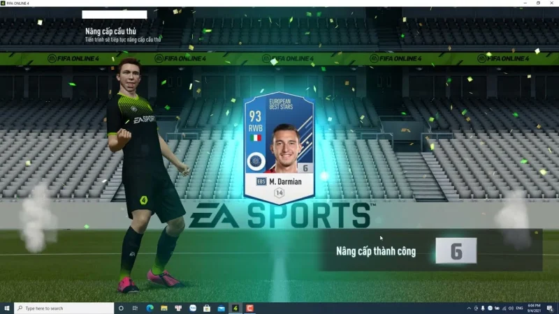 Hình ảnh minh họa quá trình nâng cấp cầu thủ thành công trong game FC Online