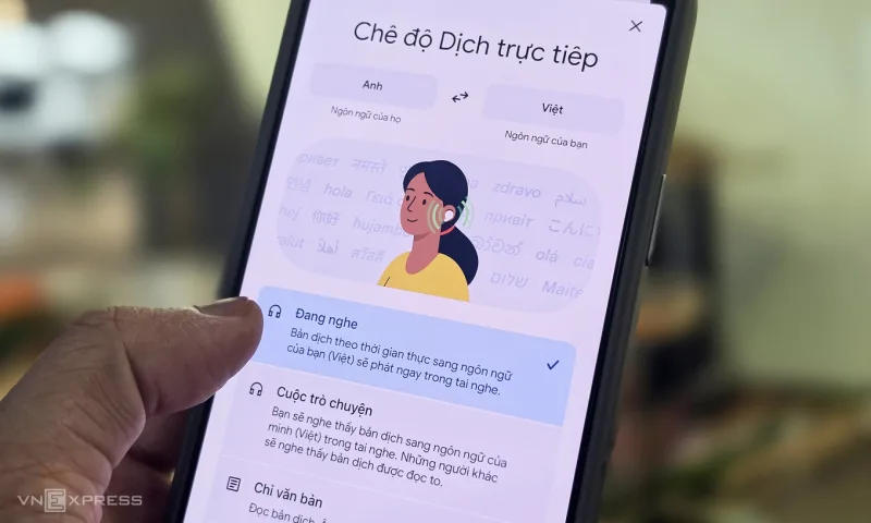 Giao diện tính năng dịch trực tiếp trên ứng dụng Google Dịch
