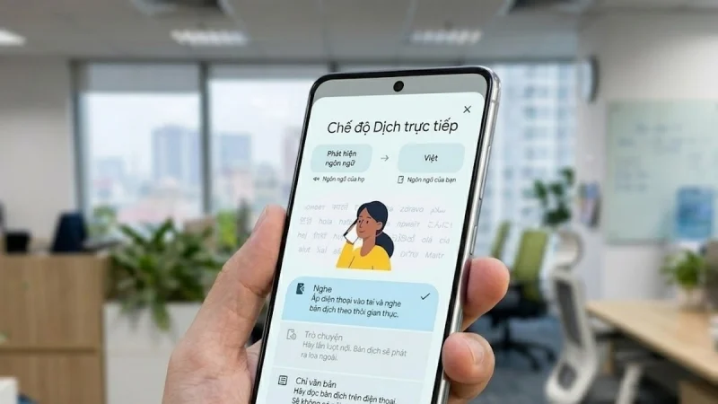 Giao diện tính năng dịch trực tiếp trên ứng dụng Google Dịch