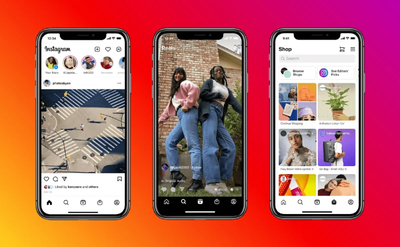 Giao diện các tính năng trên ứng dụng Instagram trên điện thoại thông minh