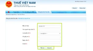 Giao diện trang web đăng ký mã số thuế cá nhân trực tuyến