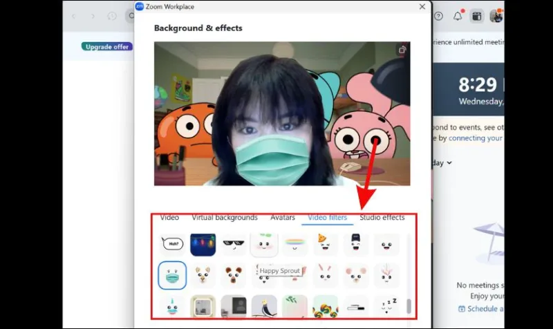 Giao diện cài đặt background và bộ lọc video trên ứng dụng họp trực tuyến
