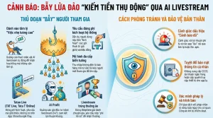 Infographic cảnh báo rủi ro lừa đảo kiếm tiền qua ứng dụng livestream