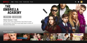 Giao diện trang chủ Netflix đại diện cho nền tảng xem phim trực tuyến có bản quyền