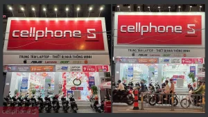 Cửa hàng CellphoneS với không gian hiện đại và biển hiệu đặc trưng