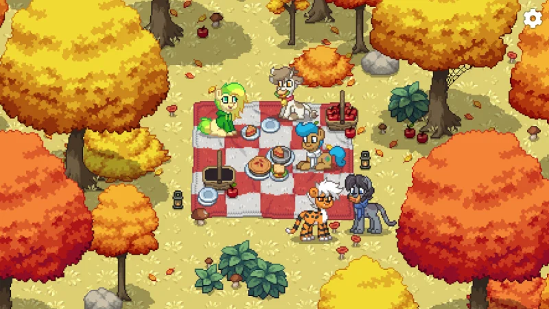Nhóm nhân vật Pony đang dã ngoại trong khung cảnh game Pony Town