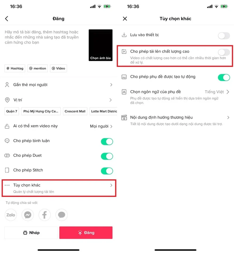 Giao diện cài đặt TikTok tiếng Việt để tải video chất lượng cao
