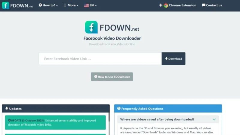 Giao diện trang web hỗ trợ tải video từ Facebook trực tuyến