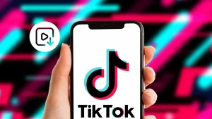 Điện thoại cầm tay hiển thị logo TikTok hỗ trợ tải video không logo