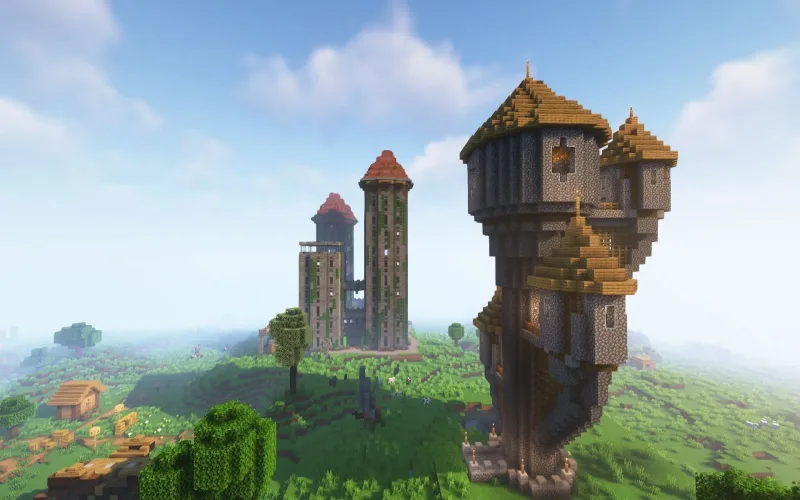 Khung cảnh lâu đài đẹp mắt trong game Minecraft trên máy tính