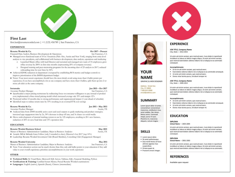 So sánh mẫu CV chuyên nghiệp và CV không đạt chuẩn để ứng tuyển