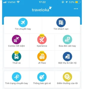 Giao diện ứng dụng Traveloka giúp tìm kiếm và đặt vé máy bay nhanh chóng