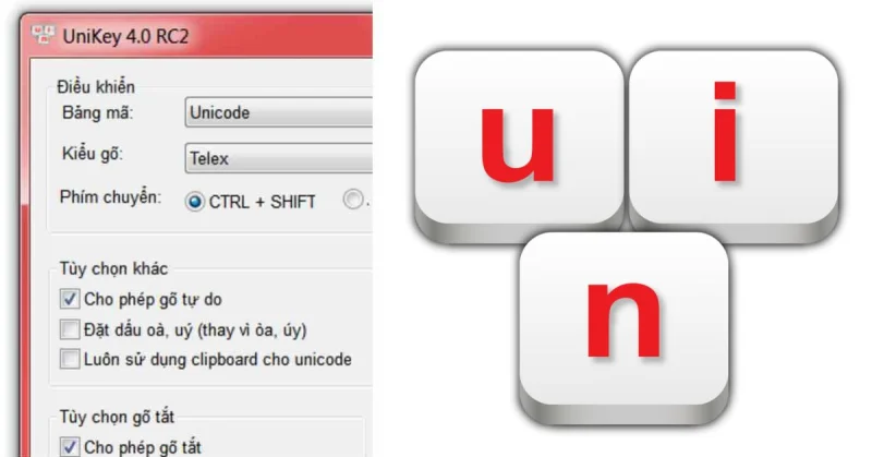 Giao diện cài đặt phần mềm gõ tiếng Việt Unikey trên máy tính