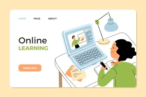 Học sinh đang học trực tuyến và giải bài tập toán trên máy tính