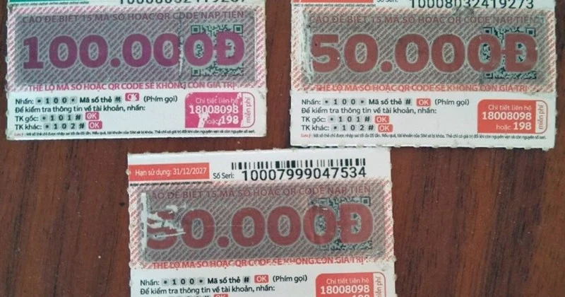 Hình ảnh minh họa các loại thẻ cào điện thoại bị kẻ gian lợi dụng lừa đảo