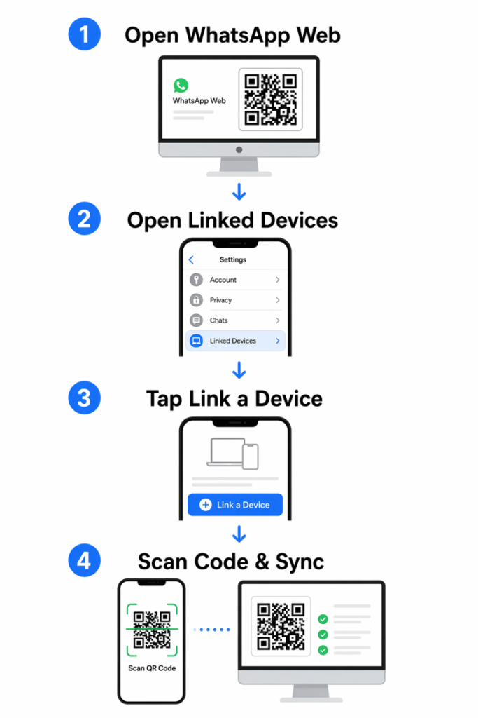 Hướng dẫn các bước quét mã QR để đồng bộ WhatsApp Web nhanh chóng