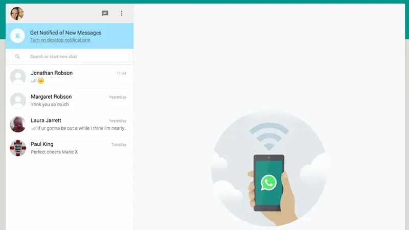 Giao diện chính của WhatsApp Web trên trình duyệt máy tính